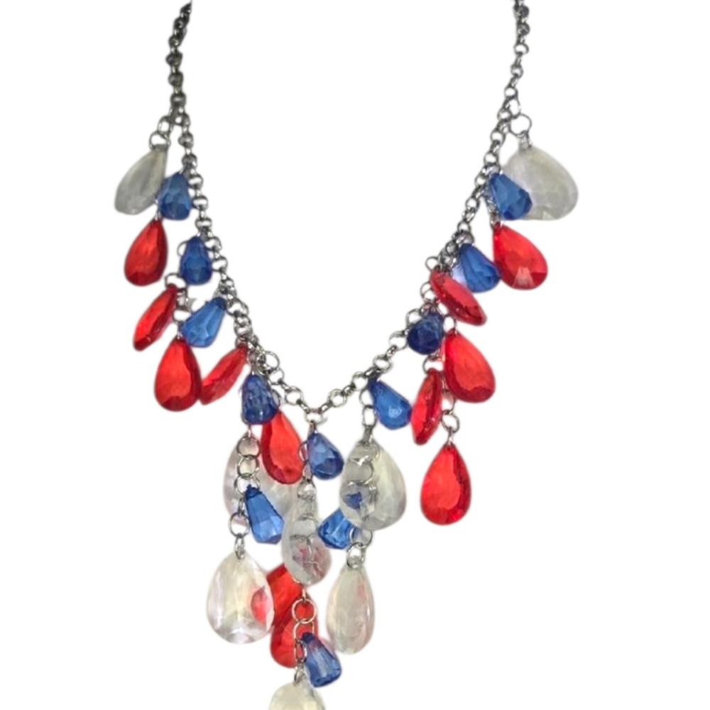 Elegant Red, Blue, and Clear Teardrop Necklace - Picture 1 of 2